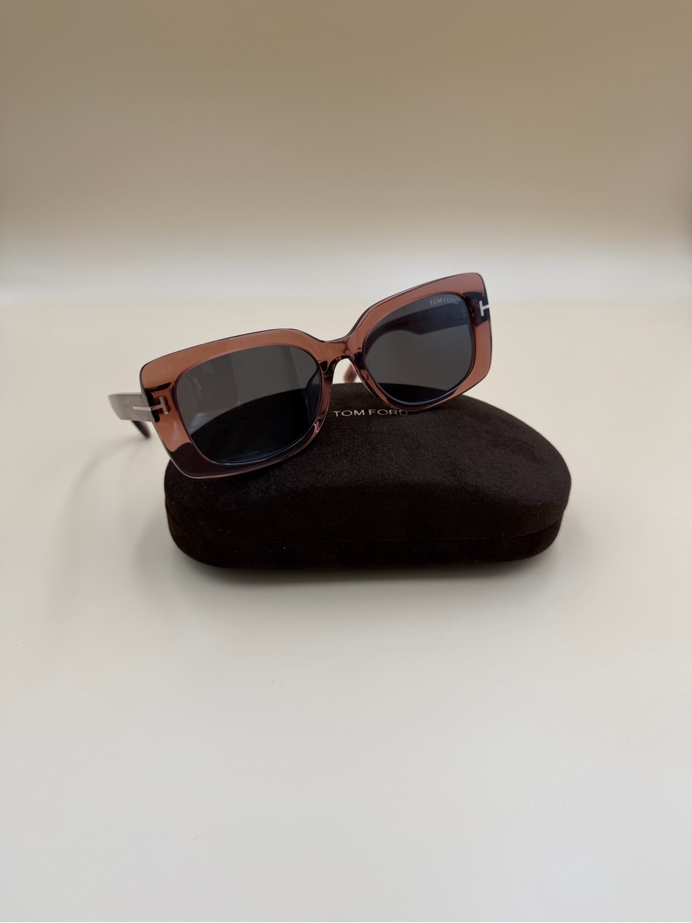Tom Ford Women's Translucent Brown Square Sunglasses with Dark Lenses